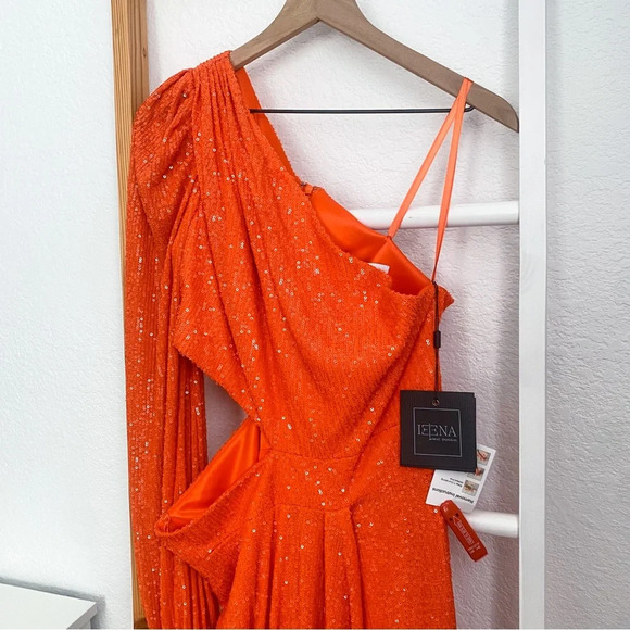 Mac Duggal 26730 Sequined One Shoulder Cut Out Gown Dress Tangerine Orange 10 - Picture 8 of 16